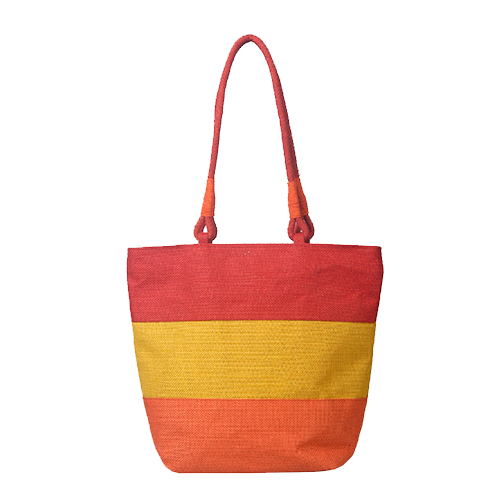 Multi Jute Patch Tote Bag(Red)